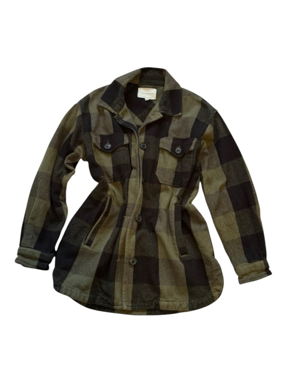 Lucky Brand Sz XS Oversized Shacket Green Black Buffalo Check Plaid Flannel NWOT